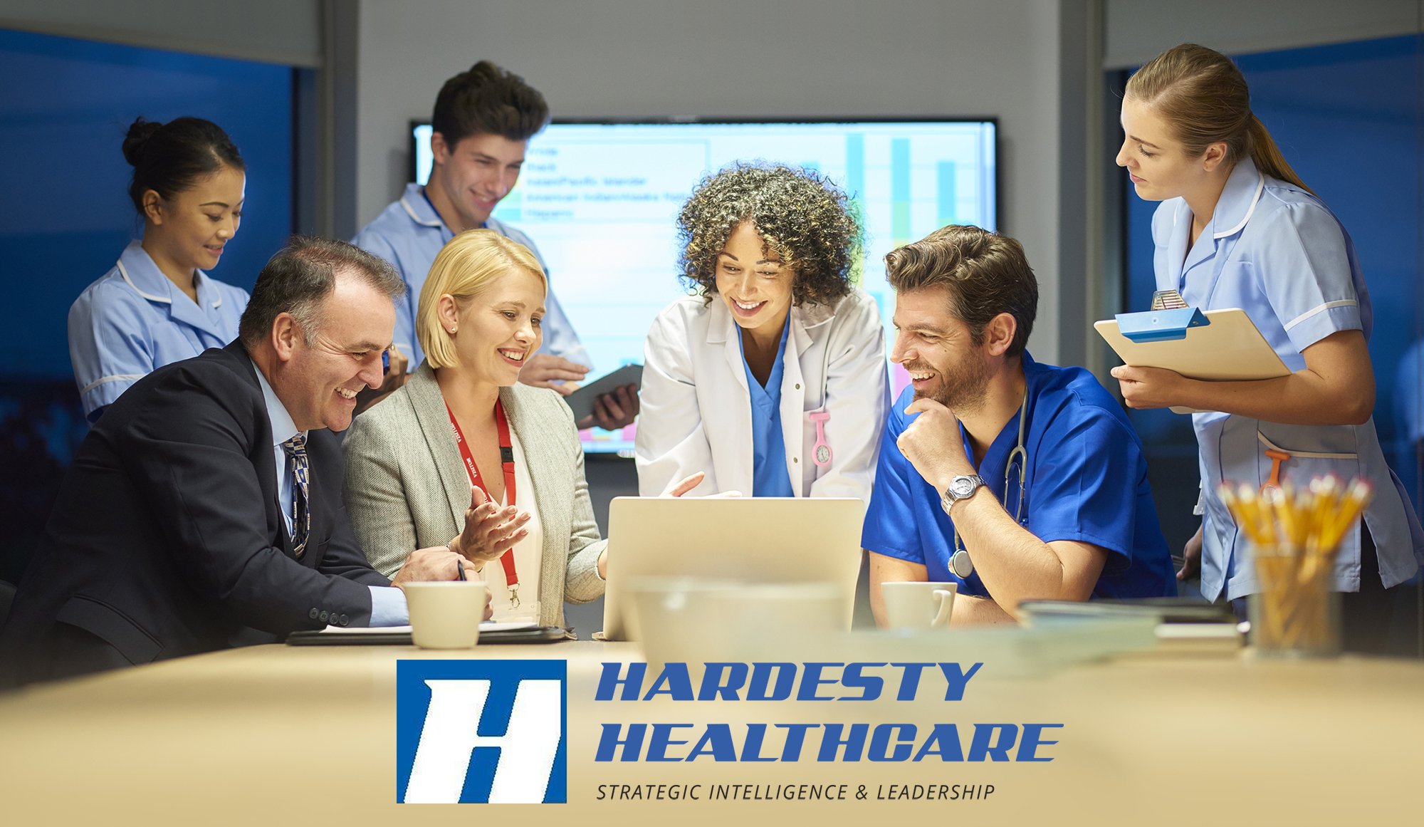 pharmaceutical rep with medical team